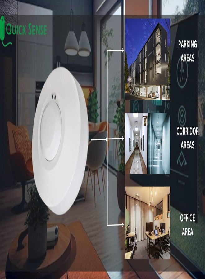 Quick Sense مستشعر حركة الميكروويف QS-M1 | نطاق كشف من 1 إلى 8 أمتار | مستشعر سقف بزاوية 360 درجة | وضع تلقائي للنهار/الليل | نطاق قابل للتعديل وتأخير زمني | طقم من قطعتين - Image 5